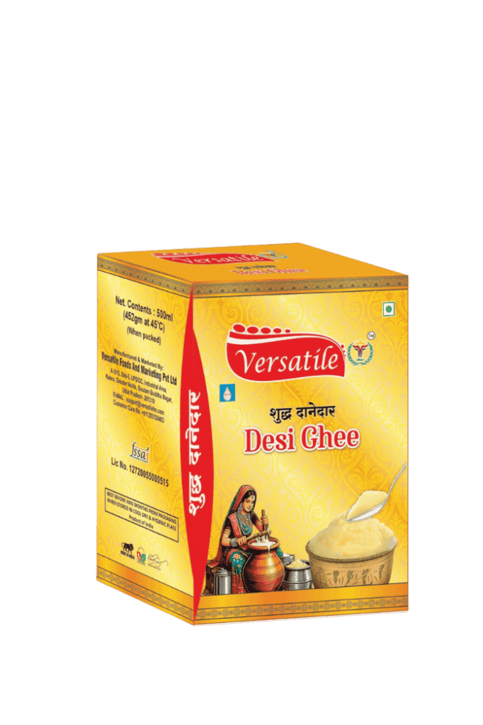 500ml pure cow ghee in a secure tetra pack – fresh, aromatic, and rich in nutrition.